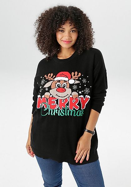 Aniston PLUS Weihnachtspullover mit Rentier-Motiv günstig online kaufen