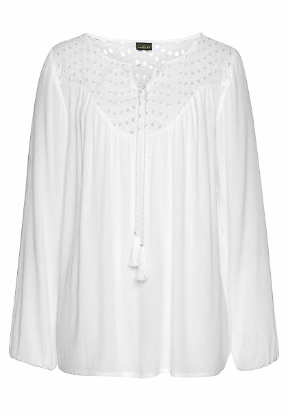 LASCANA Crepebluse mit Lochstickerei, Damenbluse, lockere Passform günstig online kaufen