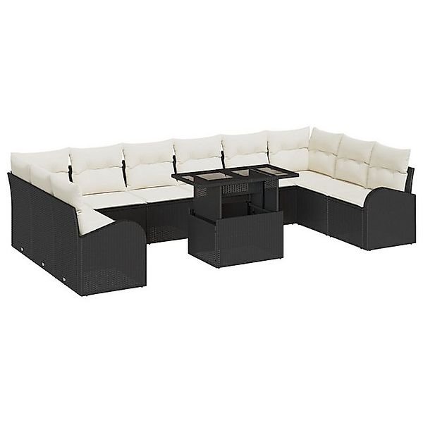 vidaXL Loungesofa 11-tlg. Garten-Sofagarnitur mit Kissen Schwarz Poly Ratta günstig online kaufen