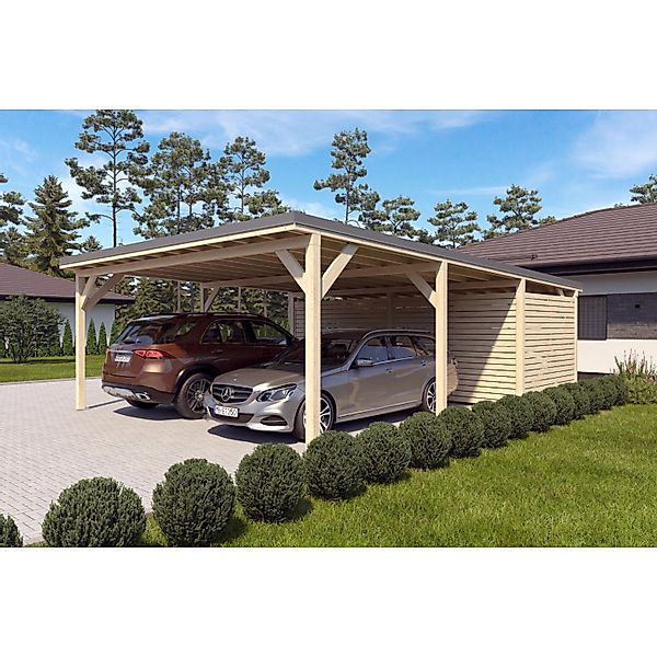 Holzbrüder Carport Ralf 52m² mit Geräteraum Imprägniert-Dunkelgrau günstig online kaufen