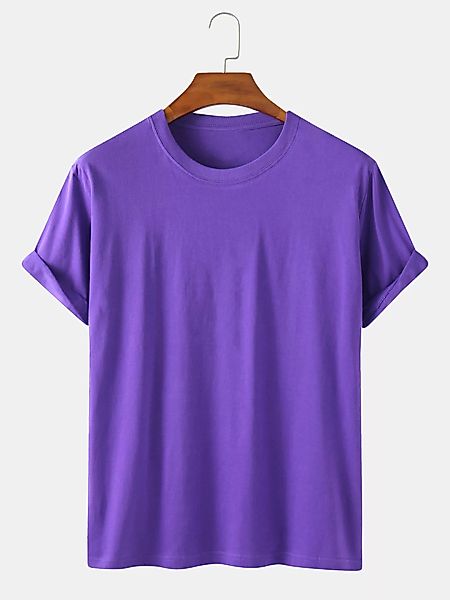 Herren 100% Baumwolle einfarbig Rundhals-Casual Kurzarm-T-Shirts günstig online kaufen
