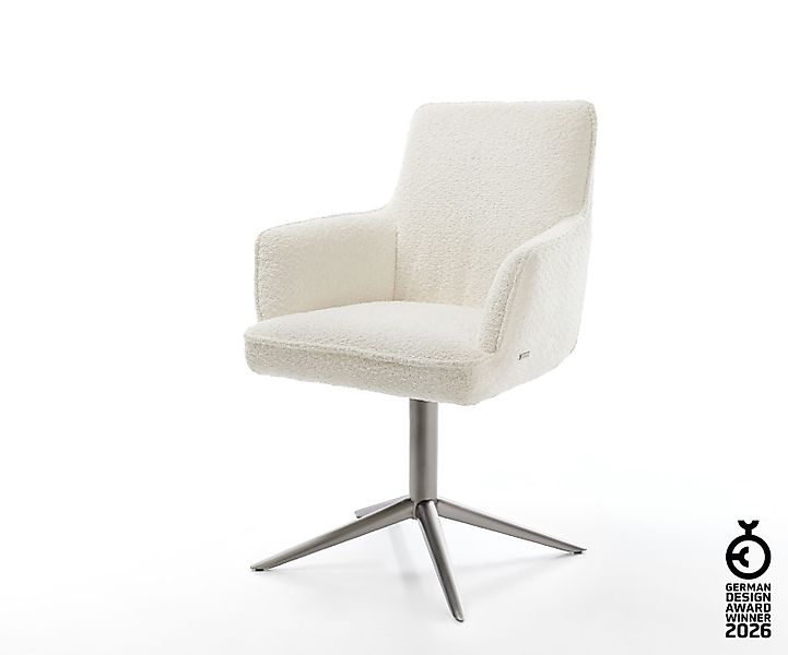 Drehstuhl Heira-Flex mit Armlehnen Bouclé Weiß Fußkreuz Graphit 360° drehba günstig online kaufen