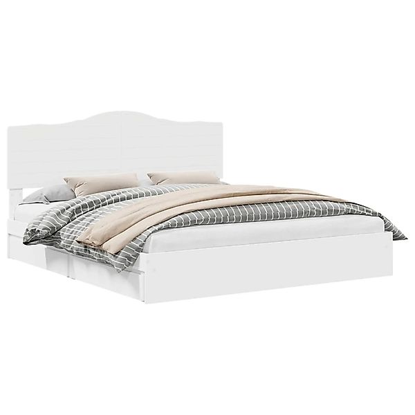 vidaXL Stauraumbett mit Kopfteil Weiß 200 x 200 cm Holzwerkstoff 3413471 günstig online kaufen