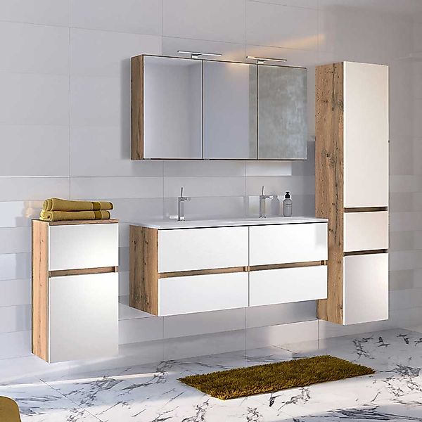 Badezimmerset in Weiß und Wildeiche Optik Stand- und Wandmontage (vierteili günstig online kaufen