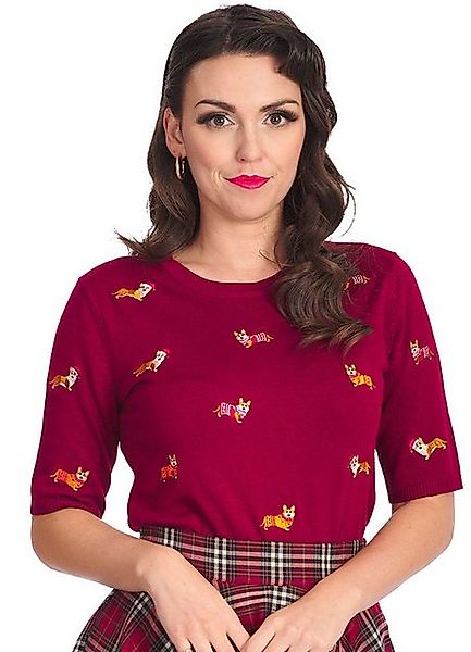 Banned Strickpullover The Queens Corgi Burgunder Vintage Rockabilly Hunde günstig online kaufen