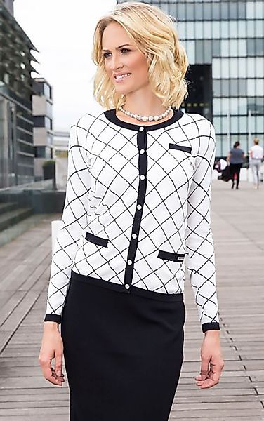 Passioni Cardigan Twinset mit Diagonalem Schwarz-Weiß-Karo-Muster günstig online kaufen