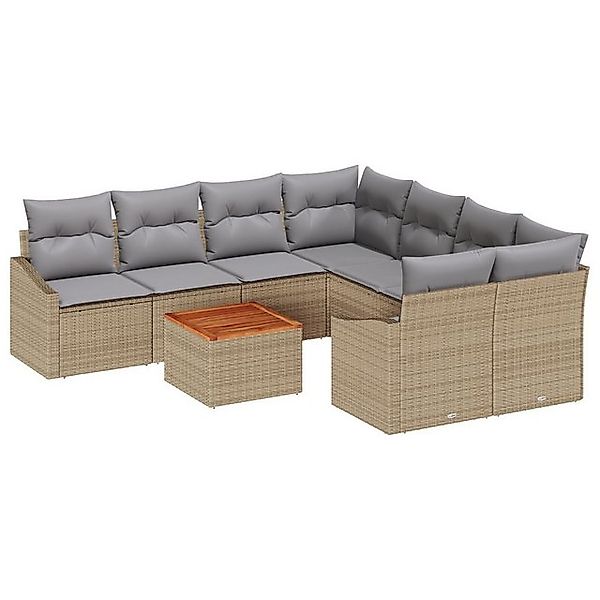vidaXL Loungesofa 9-teiliges Garten Sofa Set mit Kissen Beige Poly-Rattan, günstig online kaufen