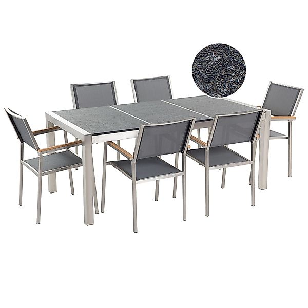 Beliani Gartentisch Set GROSSETO Graphitgrau Gebürstet 90x180x87 günstig online kaufen