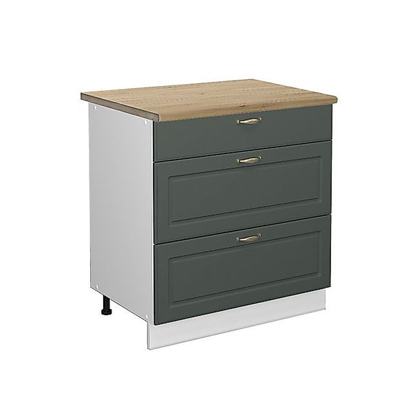 Vicco Küchenunterschrank Fame-Line Grün-Gold Landhaus/Weiß 80 cm mit 3 Schu günstig online kaufen