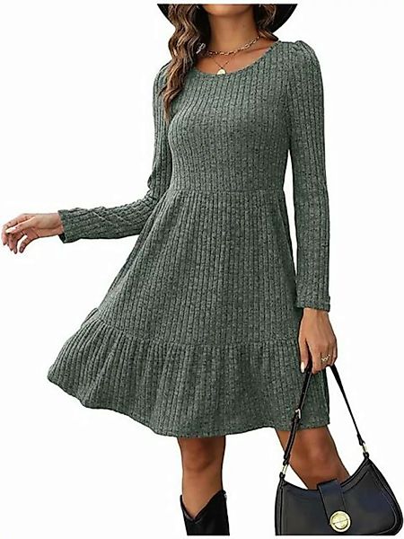 FIDDY A-Linien-Kleid Kleider für Damen Langarm Pulloverkleid Frauen Rundhal günstig online kaufen