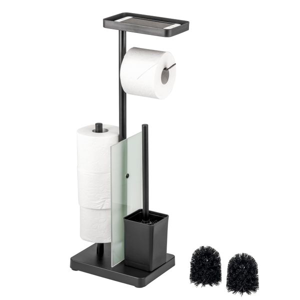 eluno WC-Garnitur 4in1, WC-Bürste, Rollenhalter schwarz günstig online kaufen