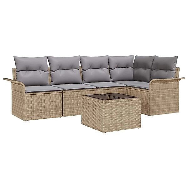 vidaXL Garten-Sofa-Set mit Kissen mit Speicher 6-Tlg Beige Poly Rattan 3354 günstig online kaufen