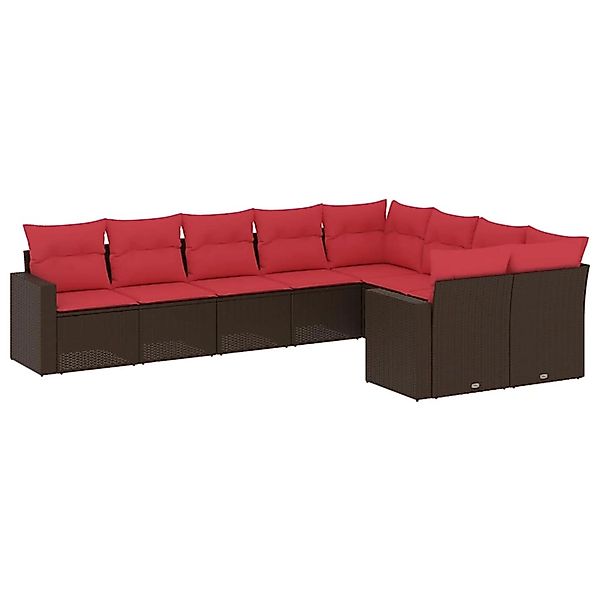 vidaXL 9-Tlg Garten-Sofagarnitur mit Kissen Braun Poly Rattan 3219434 günstig online kaufen