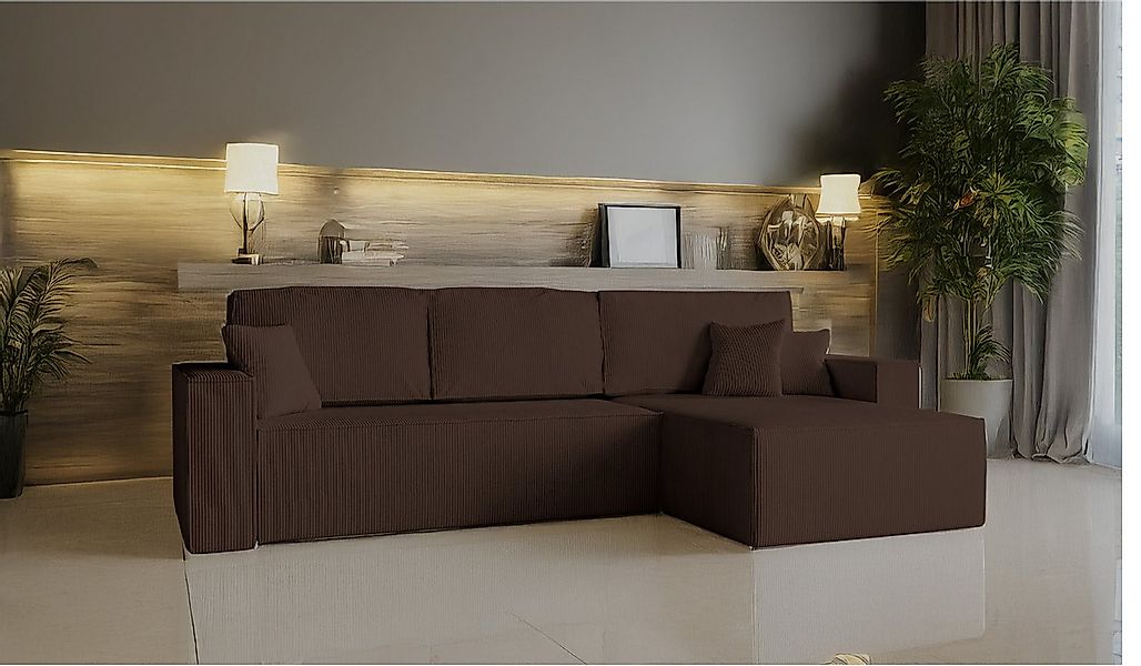 Goldstoff Ecksofa Amalia L-Form, Ecksofa mit Schlaffunktion, Bettkasten - C günstig online kaufen