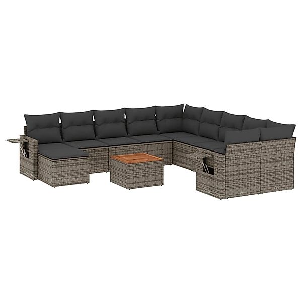 vidaXL 12-Tlg Garten-Sofagarnitur mit Kissen Grau Poly Rattan 3257194 günstig online kaufen