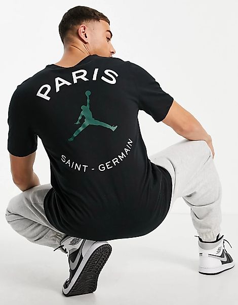 Nike – Jordan – T-Shirt in Schwarz mit „Paris Saint-Germain“-Logo günstig online kaufen