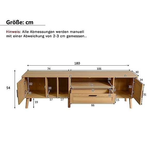 Odikalo TV-Schrank Sideboard Rattan 2 Türen Schublade Massivholz 80-Zoll-Fe günstig online kaufen