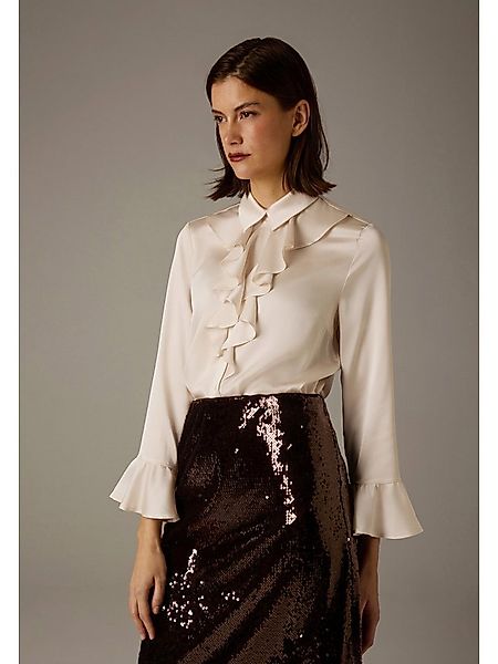 MORE&MORE Langarmbluse elegante Satinbluse, Rüschen günstig online kaufen
