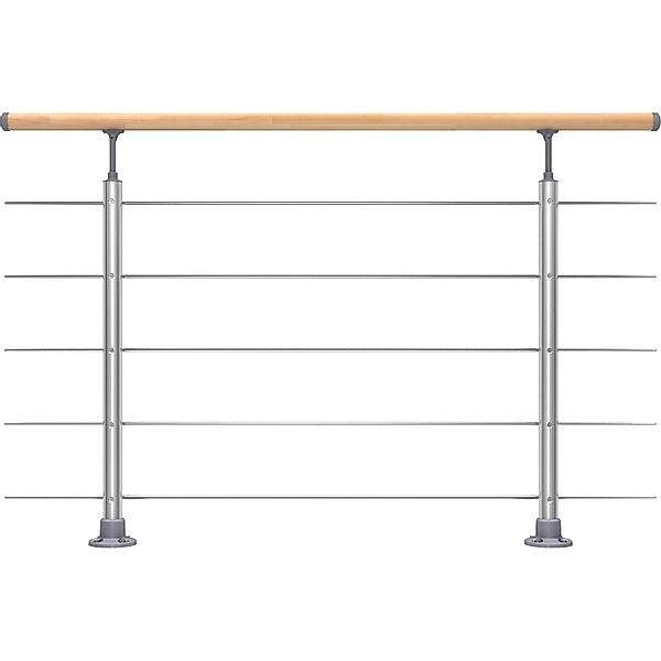 Dolle Geländerset Aluminium 150 cm Bodenmontage mit Buche-Handlauf günstig online kaufen