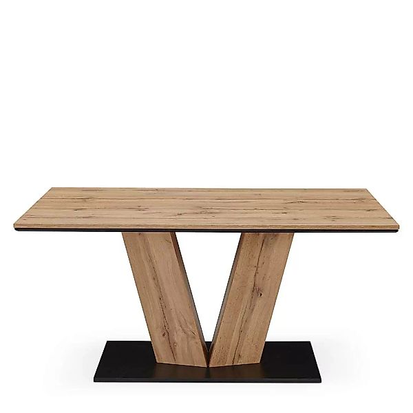 Esszimmer Tisch mit Säulengestell Wildeichefarben & Schwarz günstig online kaufen