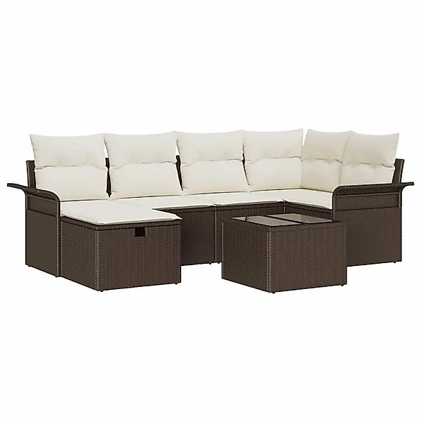 vidaXL Gartensofa-set mit Kissen 7-Tlg Braun und Creme Poly-Rattan 3358887 günstig online kaufen