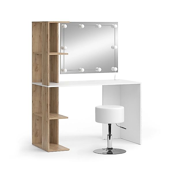 Vicco Schminktisch Tower Weiß/Sonoma/Sonoma 122.2 cm mit Beleuchtung und Ho günstig online kaufen