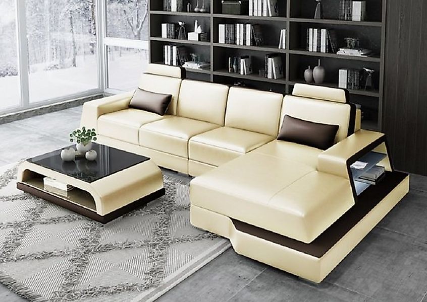 JVmoebel Ecksofa Sofa Wohnlandschaft L Form Polster Couch Ledersofa Beige S günstig online kaufen