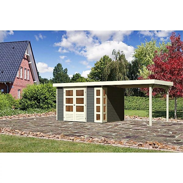 Karibu Holz-Gartenhaus Sölve Terragrau Flachdach Lackiert 298 cm x 242 cm günstig online kaufen