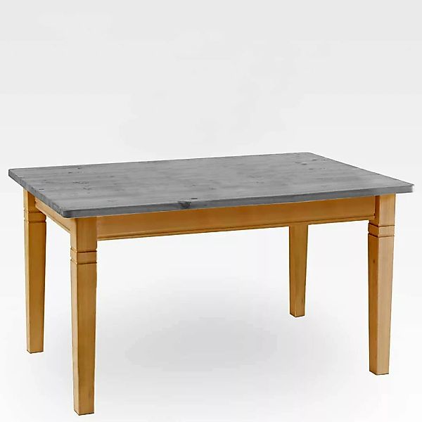 Landhaus Tisch aus Kiefer Massivholz grauer Tischplatte günstig online kaufen