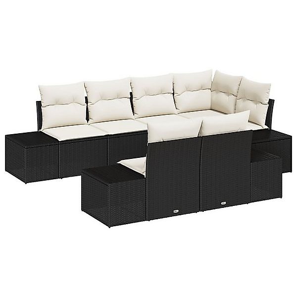 vidaXL Loungesofa 7-tlg. Garten-Sofagarnitur mit Kissen Schwarz Poly Rattan günstig online kaufen
