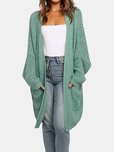 Einfarbige Langarm-Strickjacke mit Strick für Damen günstig online kaufen