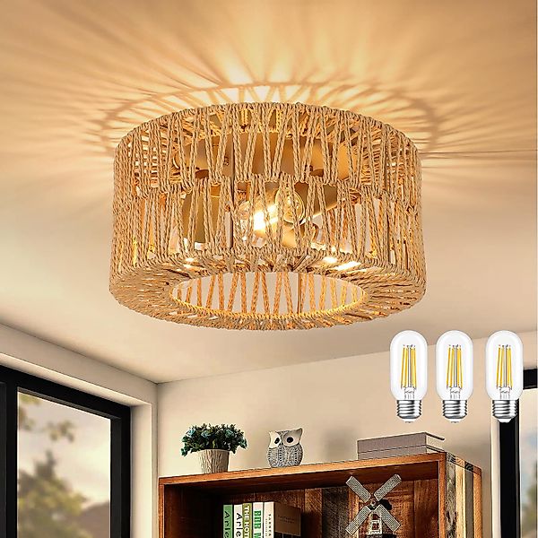 Laybasic LED Pendelleuchte Rattan Lampe E27 günstig online kaufen