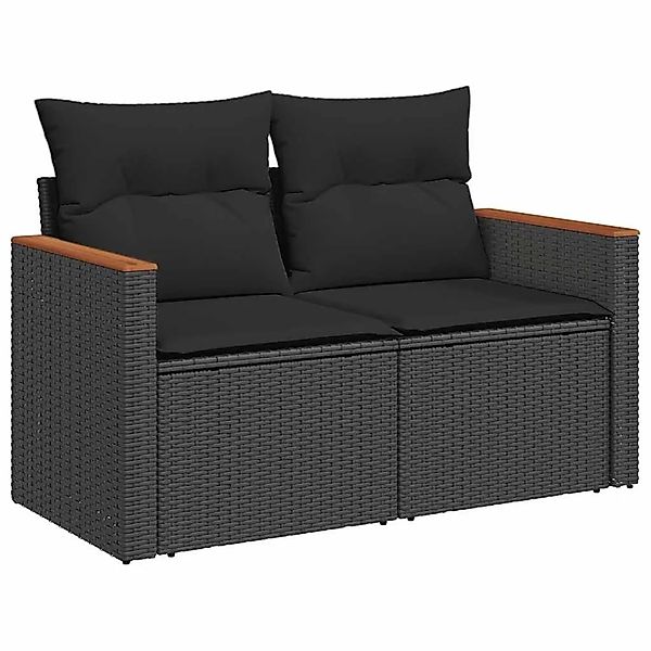 vidaXL Gartensofa mit Kissen 2-Sitzer Schwarz Poly Rattan 365993 günstig online kaufen
