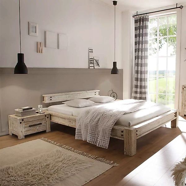 Designerbett im Vintage Style Akazie Massivholz günstig online kaufen