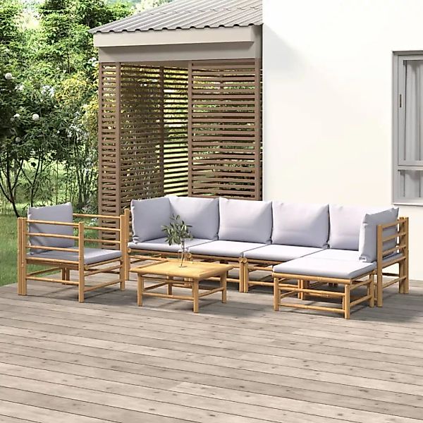 Vidaxl 7-tlg. Garten-lounge-set Mit Hellgrauen Kissen Bambus günstig online kaufen