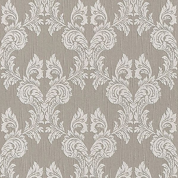 PROFHOME 956306-GU Textiloptik Tapete Barock Matt Grau Beige 0,53 m x 10,05 günstig online kaufen
