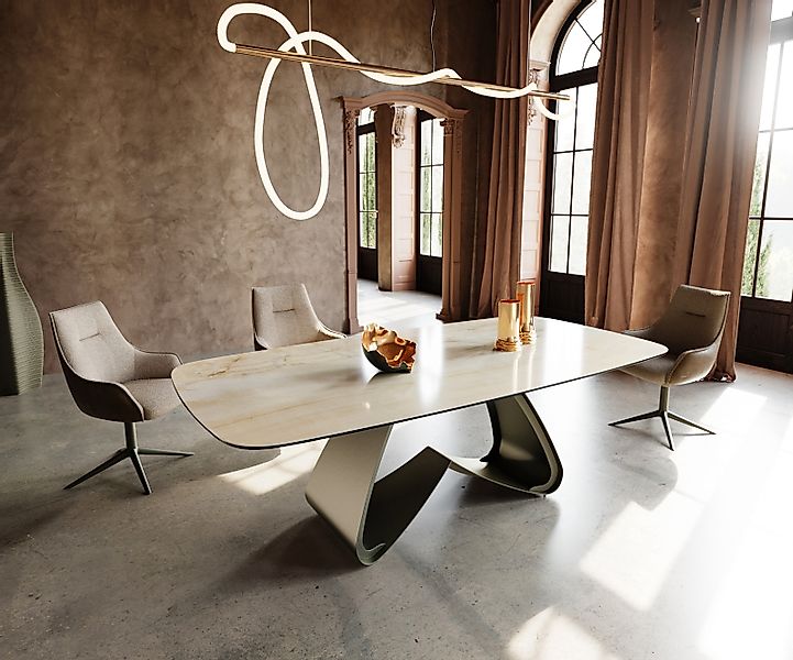 Esstisch Edge Boot 240x120 cm Keramik Iris FMG Onice Oro W-Gestell Metall E günstig online kaufen