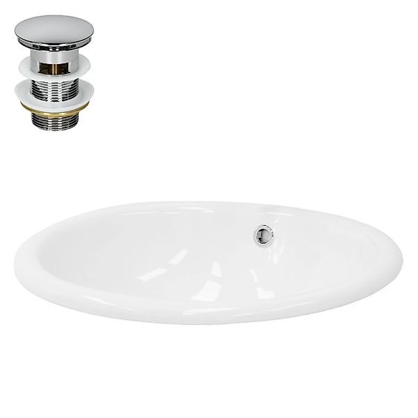 ML-Design Waschbecken Keramik Weiß Glänzend 49x40,5 cm Oval und Ablaufgarni günstig online kaufen