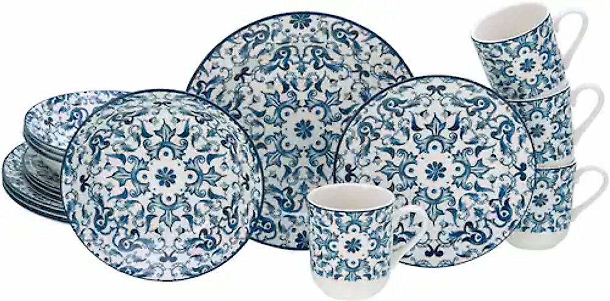 CreaTable Kombiservice »Fresco Blau, Kombi-Service 16-tlg« Ornamentmotiv, M günstig online kaufen