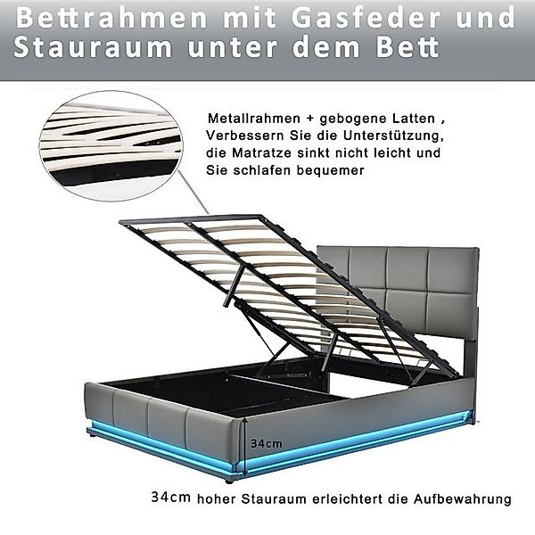 STILVORA Polsterbett 140x200 Jugendbett mit LED Beleuchtung & Bettkasten,Be günstig online kaufen