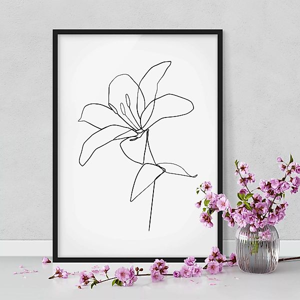 Bild mit Rahmen Blumen - Hochformat Line Art Blüte Schwarz Weiß günstig online kaufen