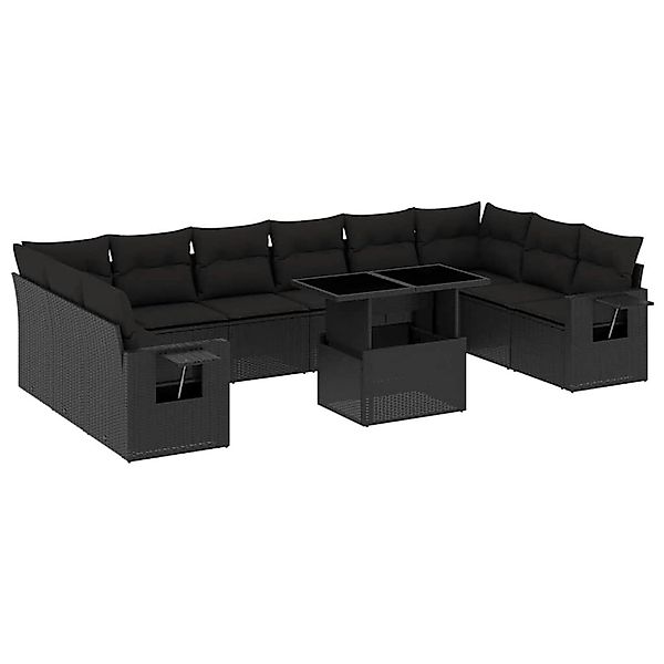 vidaXL 11-Tlg Garten-Sofagarnitur mit Kissen Schwarz Poly Rattan 3268145 günstig online kaufen