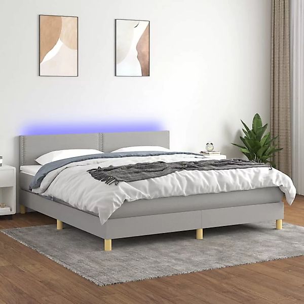 Vidaxl Boxspringbett Mit Matratze & Led Hellgrau 160x200 Cm Stoff günstig online kaufen