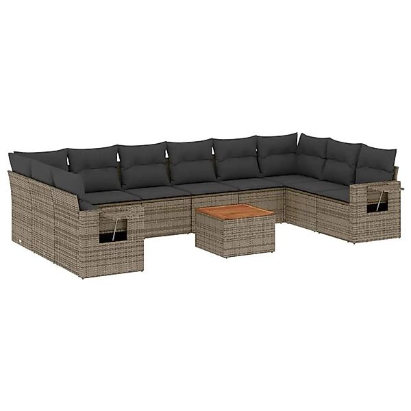 vidaXL 11-Tlg Garten-Sofagarnitur mit Kissen Grau Poly Rattan 3224737 günstig online kaufen
