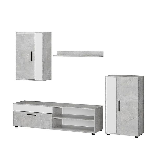 Vicco Wohnwand Berno, Beton/Weiß, 4er Set, günstig online kaufen