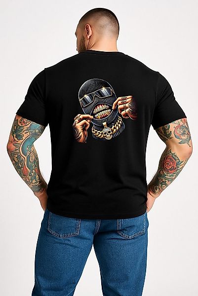 Banco T-Shirt Herren Smile Goldkette Totenkopf -Streetwear Rundhals Kurzarm günstig online kaufen