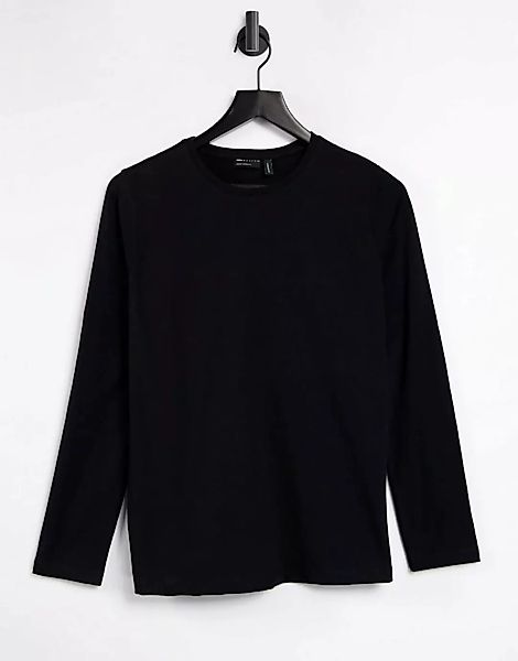ASOS DESIGN – Langärmliges Shirt mit Rundhalsausschnitt in Schwarz günstig online kaufen