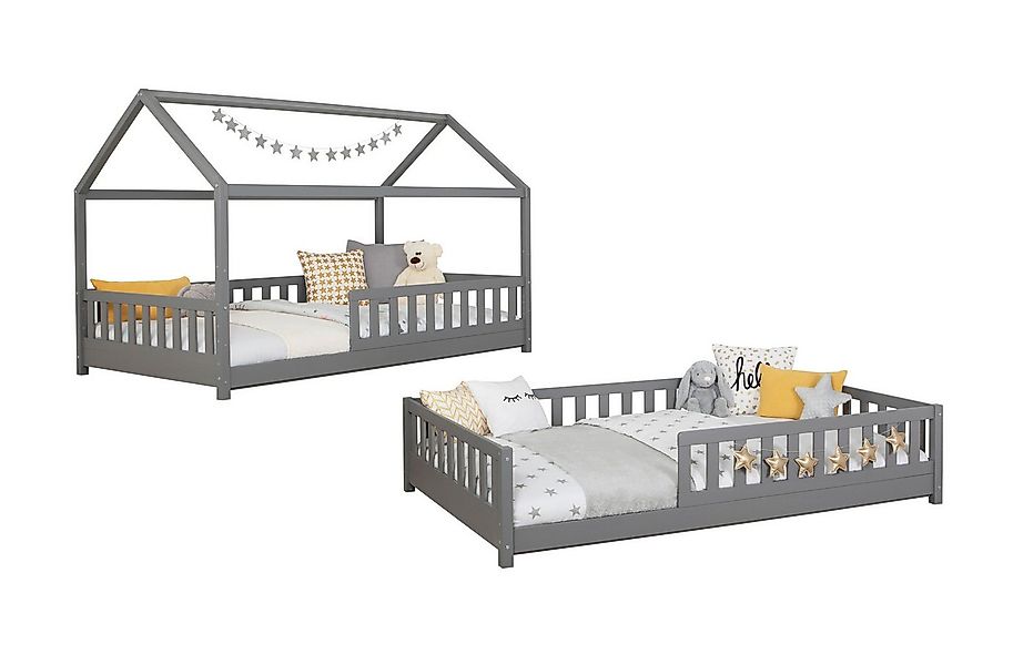 Ticaa Hausbett Duo mit Rausfallschutz aus Kiefer, Bodenbett 120x200, inkl. günstig online kaufen