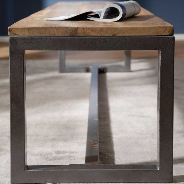 Esszimmersitzbank aus Mangobaum Massivholz und Eisen Lehne günstig online kaufen