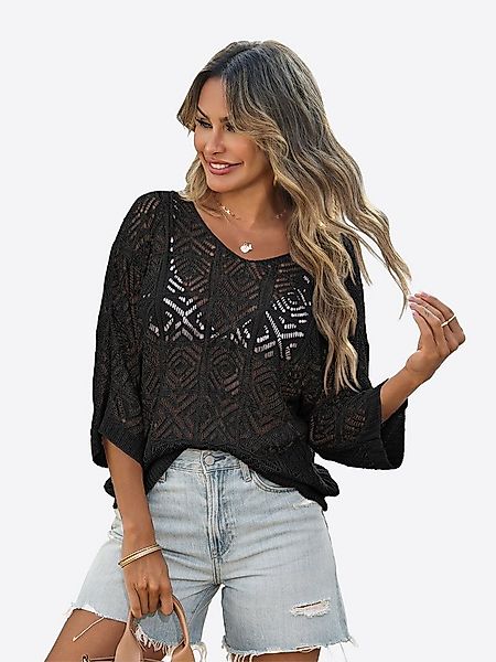 Imily Bela Kurzarmpullover Damen Boho Cover-Up Top aus gehäkeltem Netz (Pac günstig online kaufen